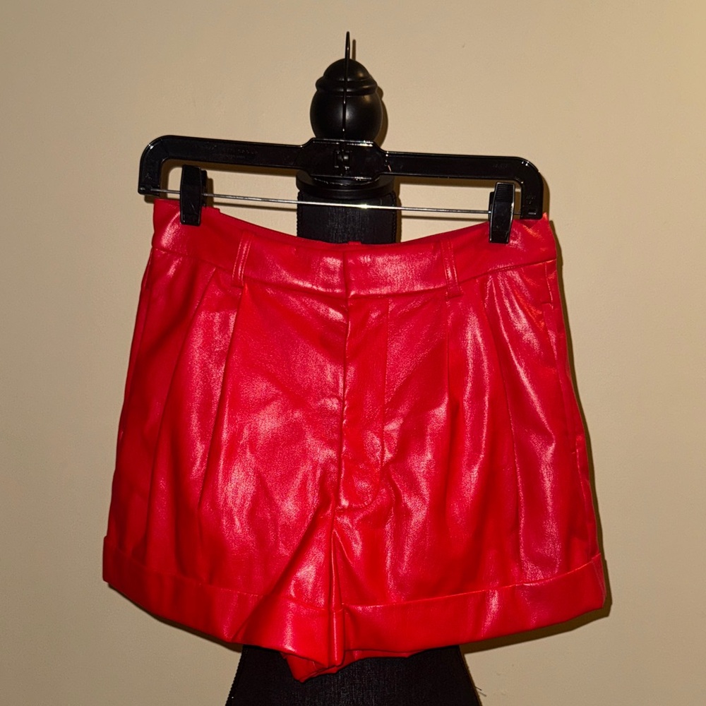 Red Women's Leather Shorts